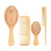 4 Pieces Bamboo Hair Brush Set Wide Comb and Tail Massaging Paddle Detangling Hairbrush