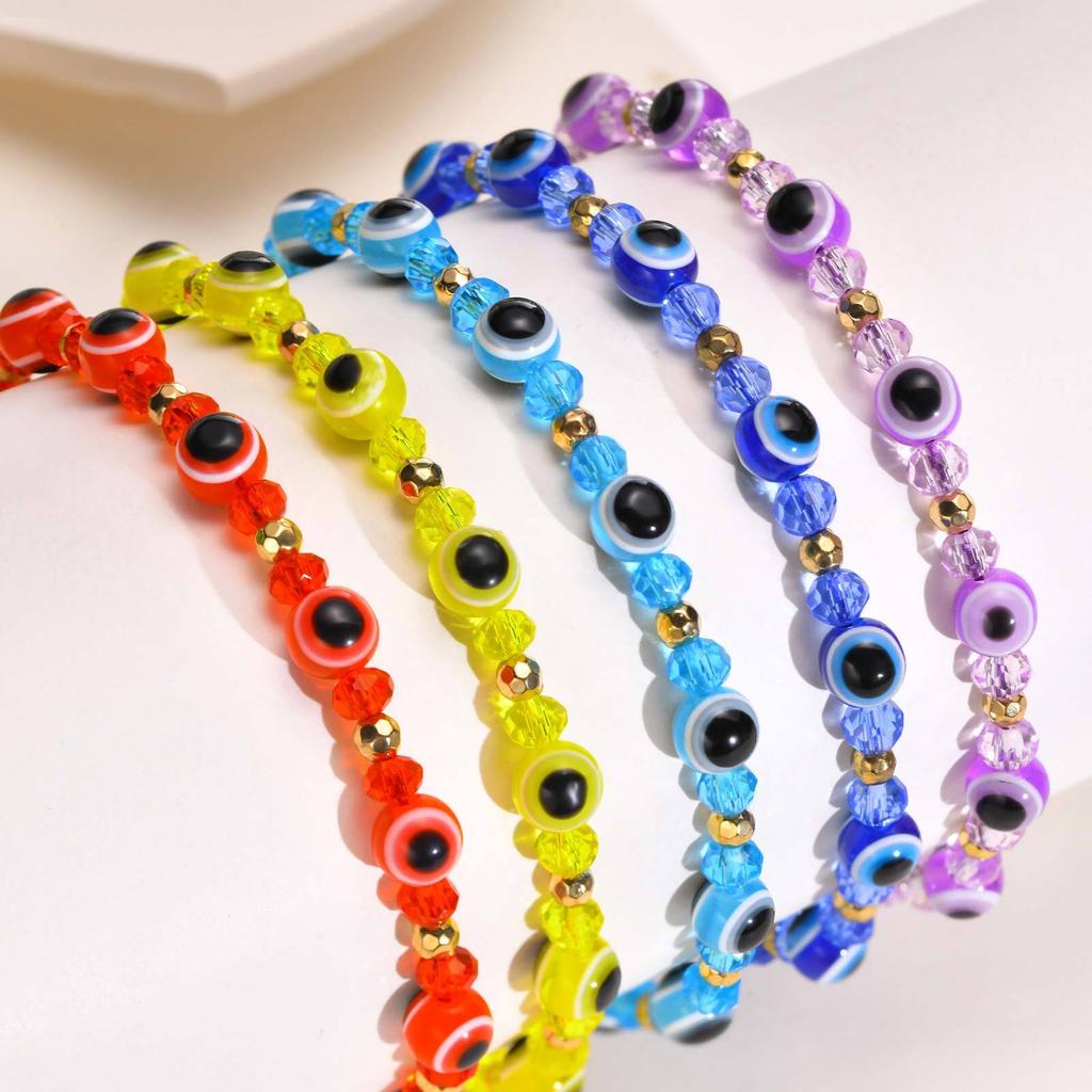 Evil Eye Crystal Beads Bracelet, Handmade String Adjustable Wristband, Amulet Protection Good Luck Bracelet For Women