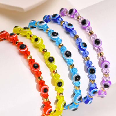 Evil Eye Crystal Beads Bracelet, Handmade String Adjustable Wristband, Amulet Protection Good Luck Bracelet For Women