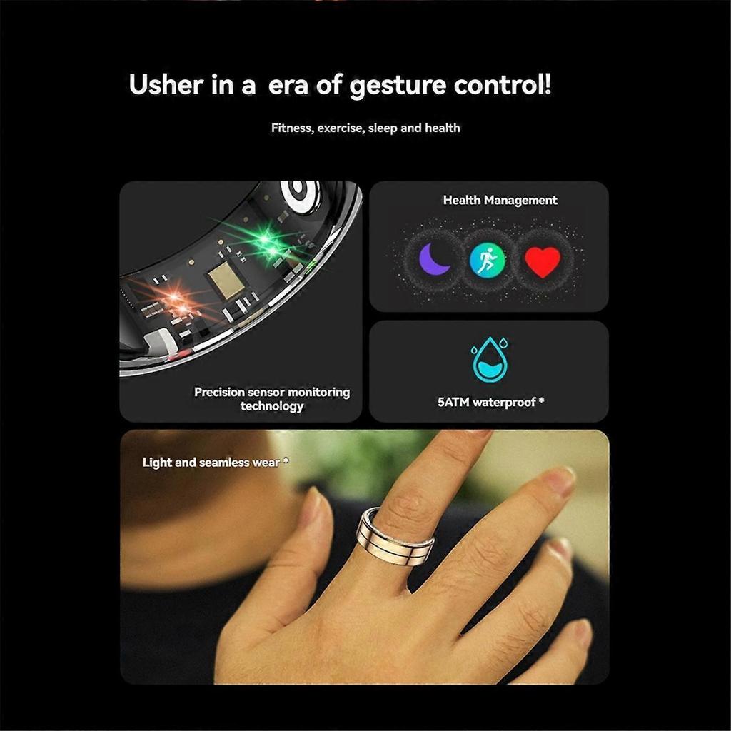 Smart Ring with GestureControl Heart Rate Blood Oxygen Monitor Sleep Stress Detection Multisport Modes Fitness Tracker,D