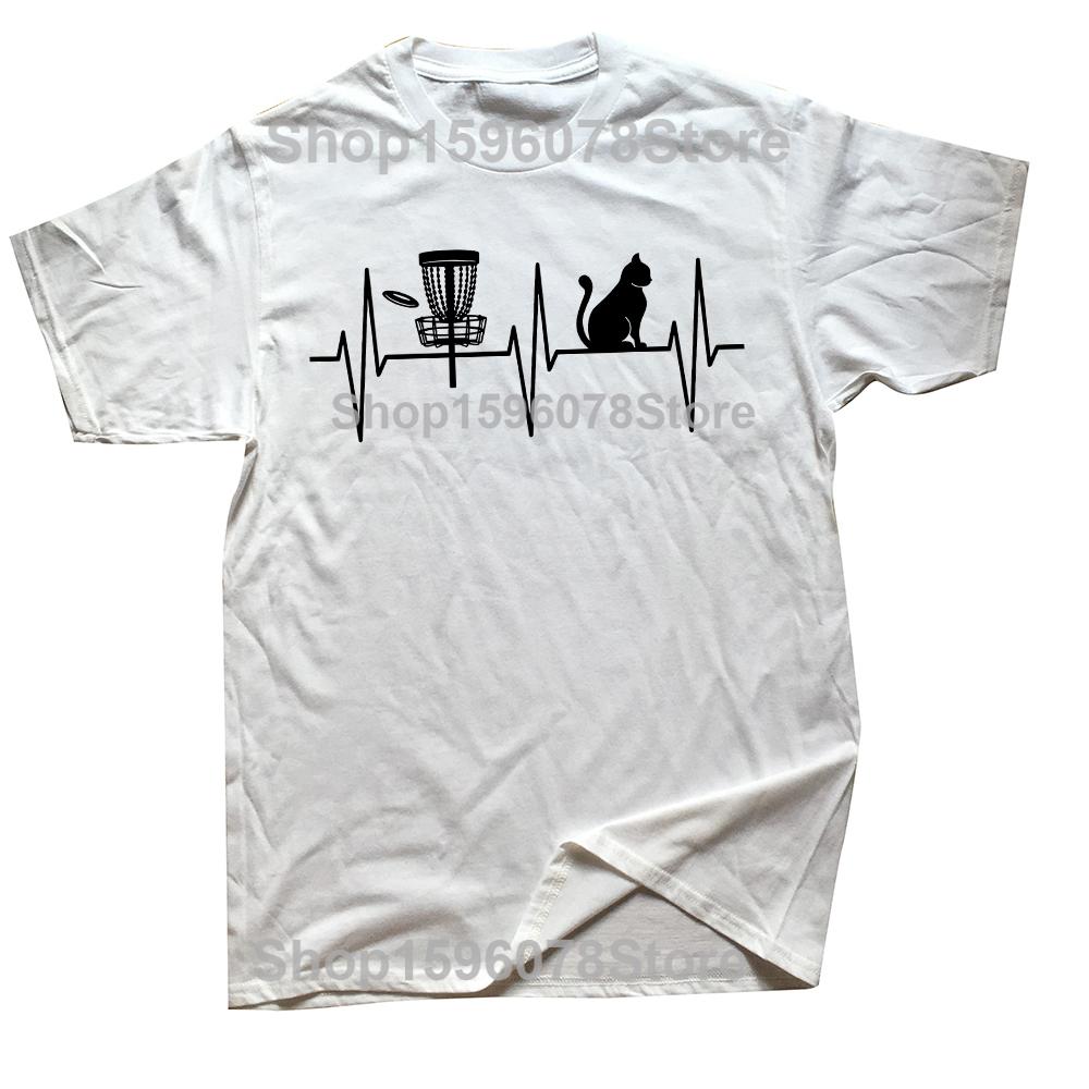 Disc Golf Funny Cat Lover Heartbeat Disc Golfer 100 Cotton Tshirts Men Casual Tshirt Loose Oversized Streetwear T Shirt S