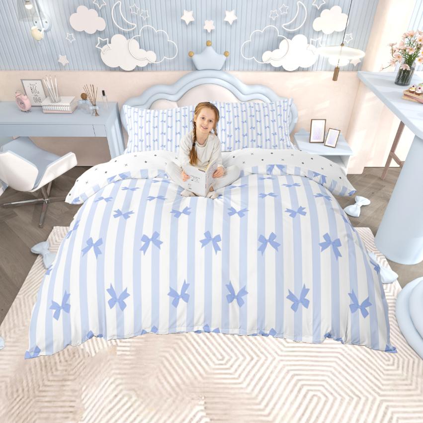 Comforter Homewish Kawaii Bowknot Cartoon Bowtie Bow Comforter Setpink Geometric Stripes Bed Set For Girl