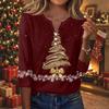 Women's Casual Christmas Print V-Neck Button-Front Three-Quarter Sleeve T-Shirt Top