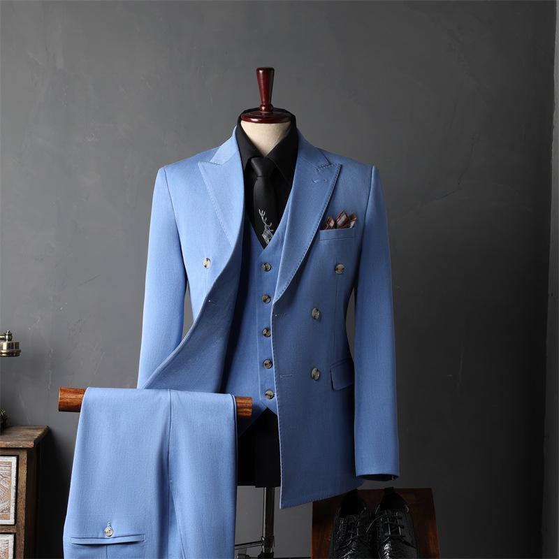 Men's Double-Breasted Three-Piece Suit for Weddings and Formal Events
