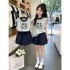 Korean Style Girls' Cotton Vest Set: Sleeveless Patchwork T-shirt & Loose Two-Piece for Ages 6-12