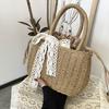 Women Straw Woven Drawstring Handbag Girls Solid Color Holiday Purse Crossbody Beach Bags Summer Rattan Tote