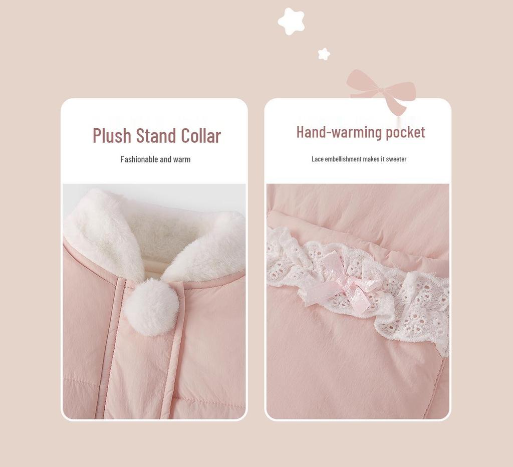 Girls' Winter Cotton Jacket: Plush-Padded Coat for Stylish 3-Year-Olds