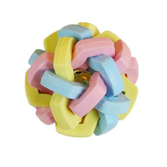 Kolorowa, spleciona piłka do gryzienia dla psa z dzwoneczkiem, gumowa, interaktywna, podskakująca piłka, zabawka do gryzienia dla zwierząt domowych, aby złagodzić nudę i czyścić zęby psów i kotów