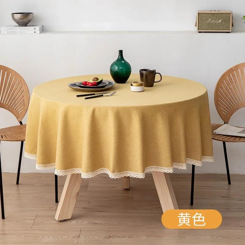 Modern Minimalist Linen Solid Round Tablecloth Handmade Lace Thickened Table Cloth Waterproof Dustproof Table Cover