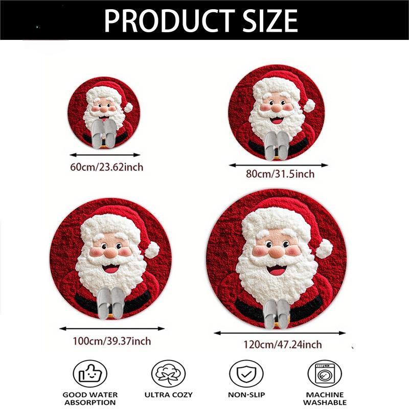 Santa Claus Round Rug Christmas Holiday Theme Non Slip Festive Decorative Floor Mat For Living Room Bedroom Home Decor