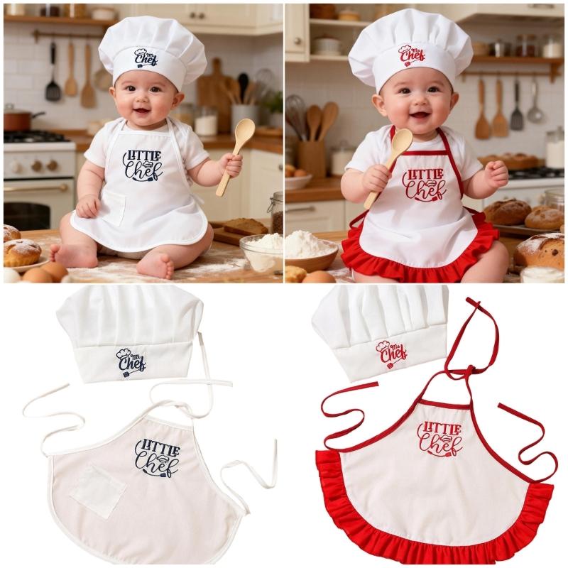 Infant Cook Photography Props Set Apron And Hat Polyester Costume For Newborns Ideal For Baby Photos Taking