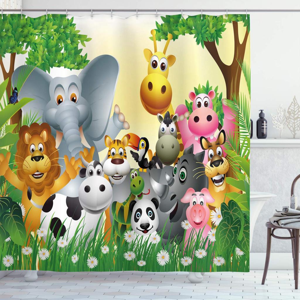 Funny Giraffe Get Naked Shower Curtain Giraffe with Glasses In Soap Bubble Bathtub Wild Animals Bathroom Decor Waterproof Fabric