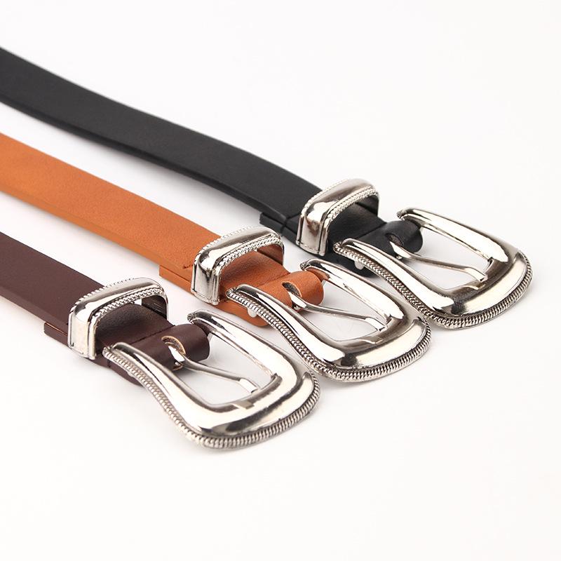 A Women's Three-piece Belt Set with Gold Needle Buckle Faux Leather Belt, Fashionable and Versatile Clothing Decoration, Belt Personality