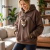 Warm Pet Pouch Clothing Women Hoodie with Head Hole, Oversized Hooded Sweatshirt Hole Zipper Pockets, Dog Cat Carrying Pullover Top for Fall