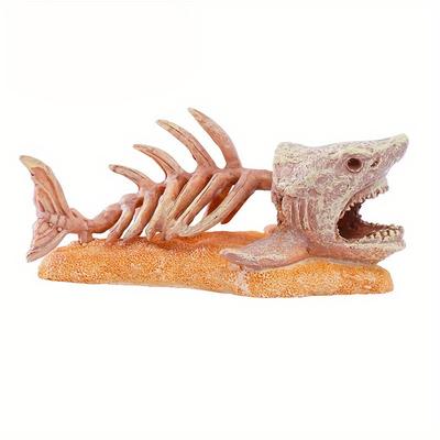 1pc Polyester Shark Bone Decor Aquarium Ornament Fish Hideout Cave with Skeleton Reef Design Resin Craft Gift for Tank