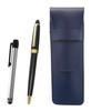 Blue Grained Leather Pen Case with a Metal Touch Silver Pen and a Neo Ballpoint Pen Set In Black D-600 (SASL-ALST-600B-B)
