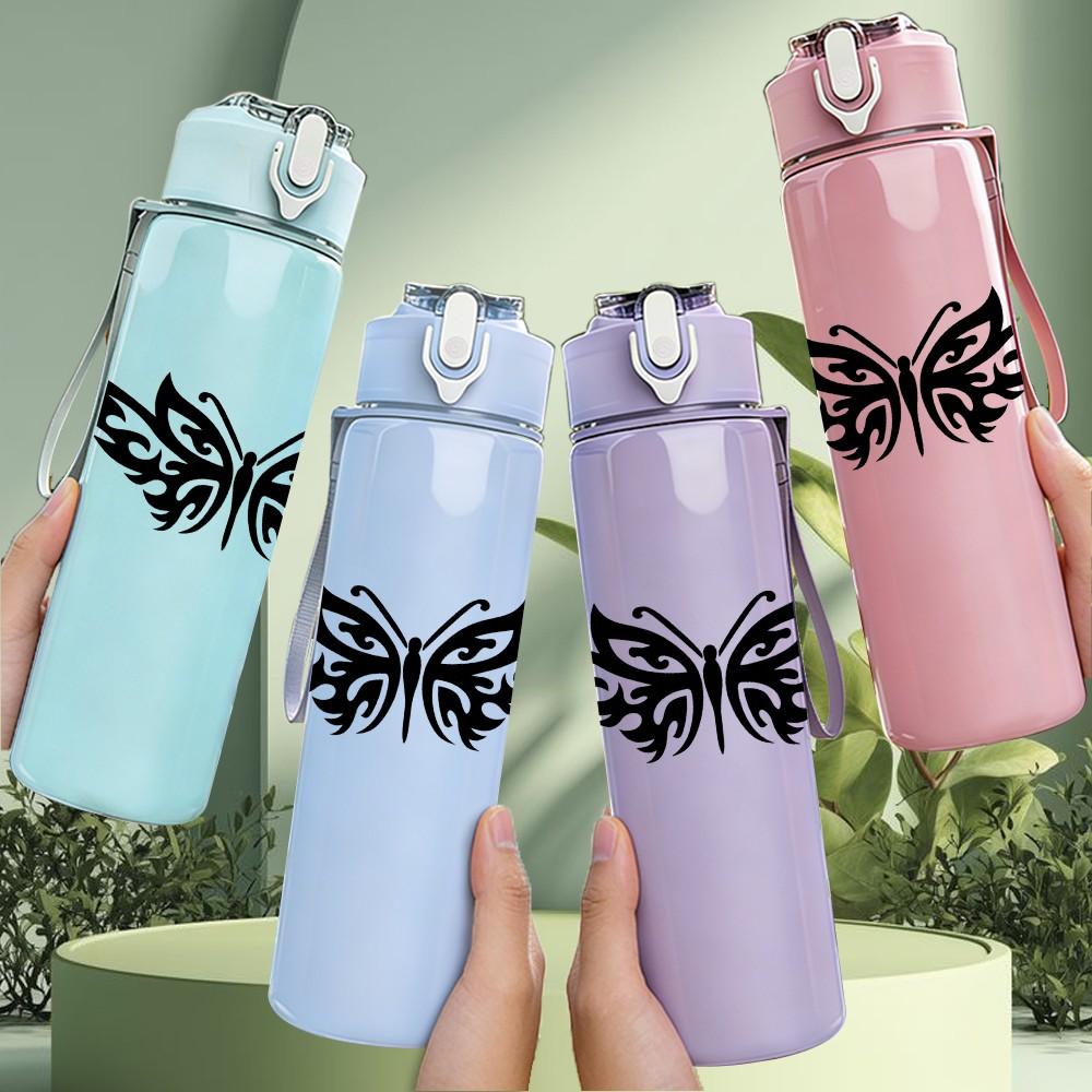 1PC Butterfly Wing Silhouette 750ml Color Plastic Sports Water Bottle Leakproof Flip Straw Lid Suitable for Sports Office Home Use