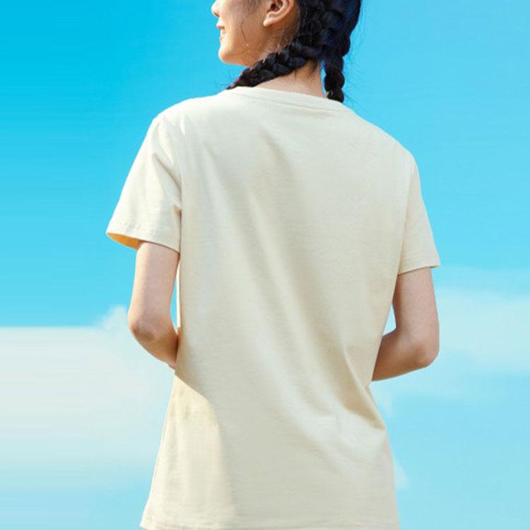 Anta X Snoopy Collaboration Lifestyle Series Cartoon Logo Print Sports Round Neck Short Sleeve T-Shirt Women Tops Beige 962129143-4