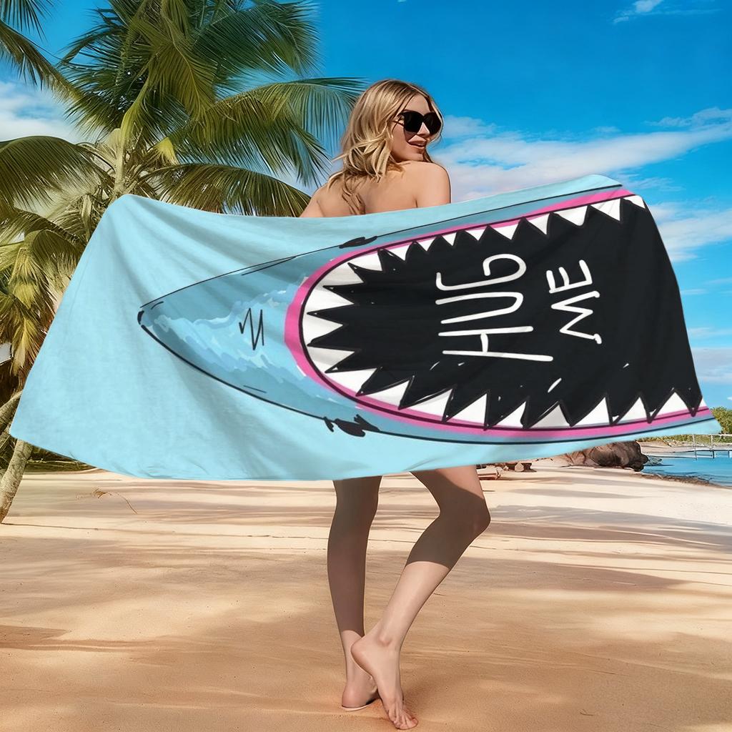 Cartoon Shark'S Mouth Beach Towel Quick-Drying Towel Suitable For Seaside Pool Camping Vacation Yoga For Family Friends Children