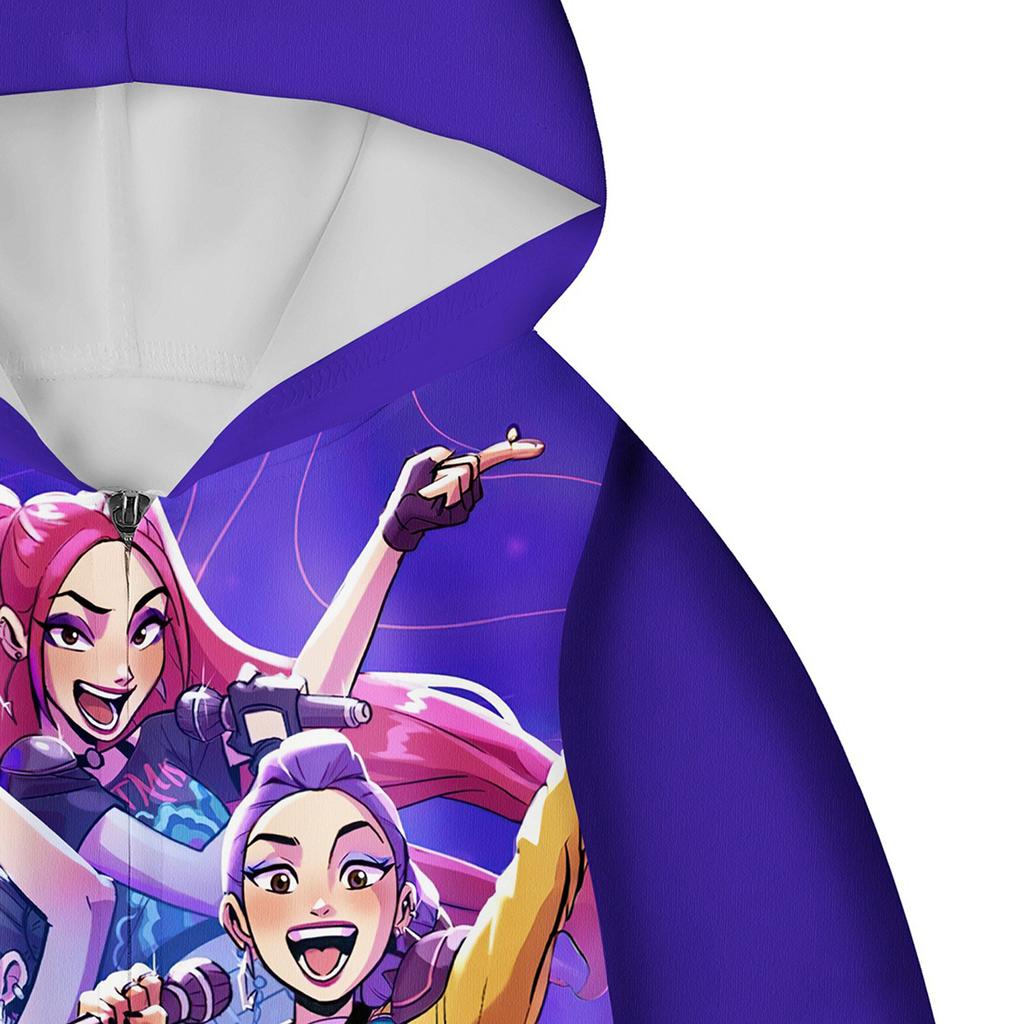 Girls Hoodie 3D Cartoon Jacket Sweatshirt Music Zip Hooded Long Sleeve Tops