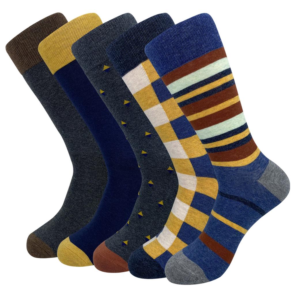 5 Pairs Mens Dress Socks Stripe Plus Size, High Quality Combed Cotton Crew Socks, Business Cool Breathable Casual Socks for Men