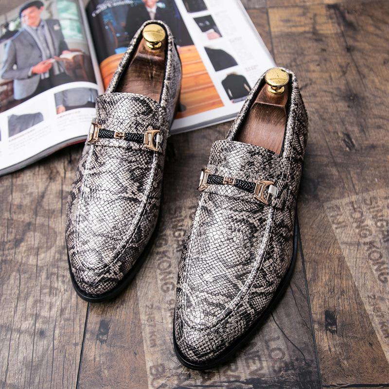 Men's Snake Print Pointed Toe Leather Shoes – Slip-on for Nightclub or Formal Wear