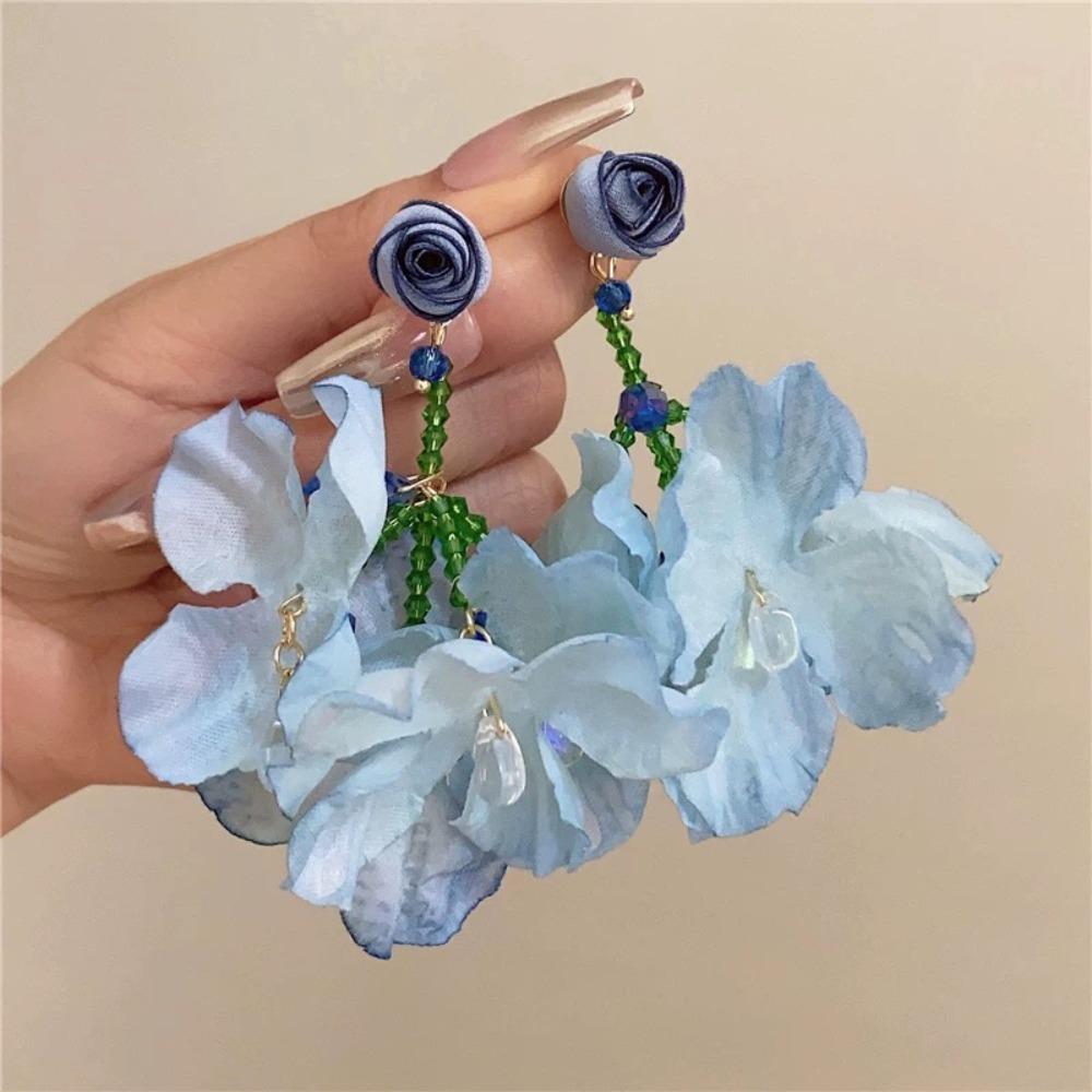 1pair Resin Fabric Fabric Flower Earring Pink Blue White Ear Accessories Vacation Beach Daily