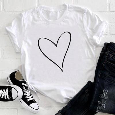 (Asian Size)Tee Top Love Heart Trend Cute Sweet Fashion T Shirt Women Print Lady Clothing Casual  Short Sleeve Female Graphic T-shirt