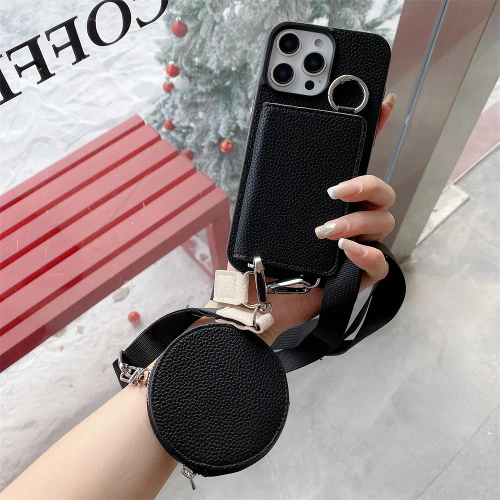 Crossbody Wallet Coin Purse Phone Case for IPhone 16 15 14 13 12 11 Pro Max 7 8 Plus Card Pocket Holder Lanyard Leather Cover