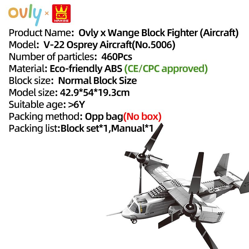 

WANGE Military Armored V-22 Osprey Aircraft Model Gunships Building Block Toy Compatible with Bricks Children s Birthday Gift No.5006