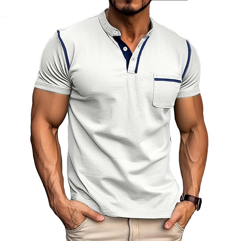 Men Henley Neck Short Sleeve Casual T Shirt With Pocket S белый