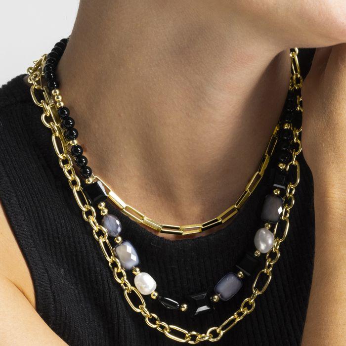 Collier Luxenter avec résine noire finition or 18k - Nyste