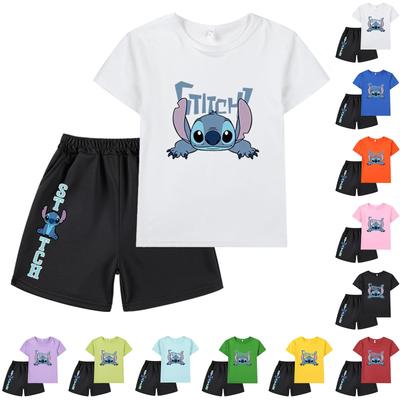 Children's Casual Round Neck Printed Suit Short Sleeve Shorts Two Piece Suit