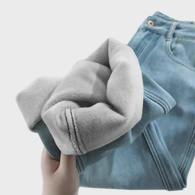 Women's High-Waisted Plush Wide-Leg Jeans – Warm, Thick, Loose Fit, Floor-Length, Versatile, Pear-Shaped, Straight-Leg Pants