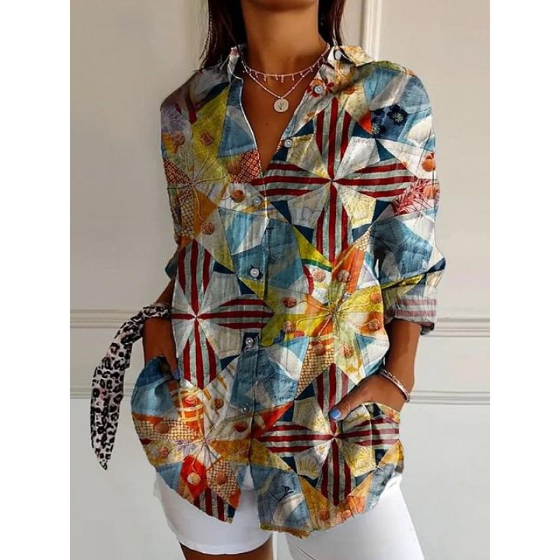 3D Abstract Pattern Women's Long Shirt with Drop Shoulder Sleeves