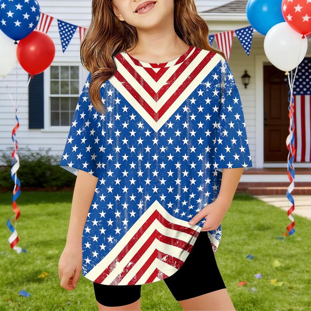 Kids Independence Day Print Round Neck Short Sleeve Casual T-shirt