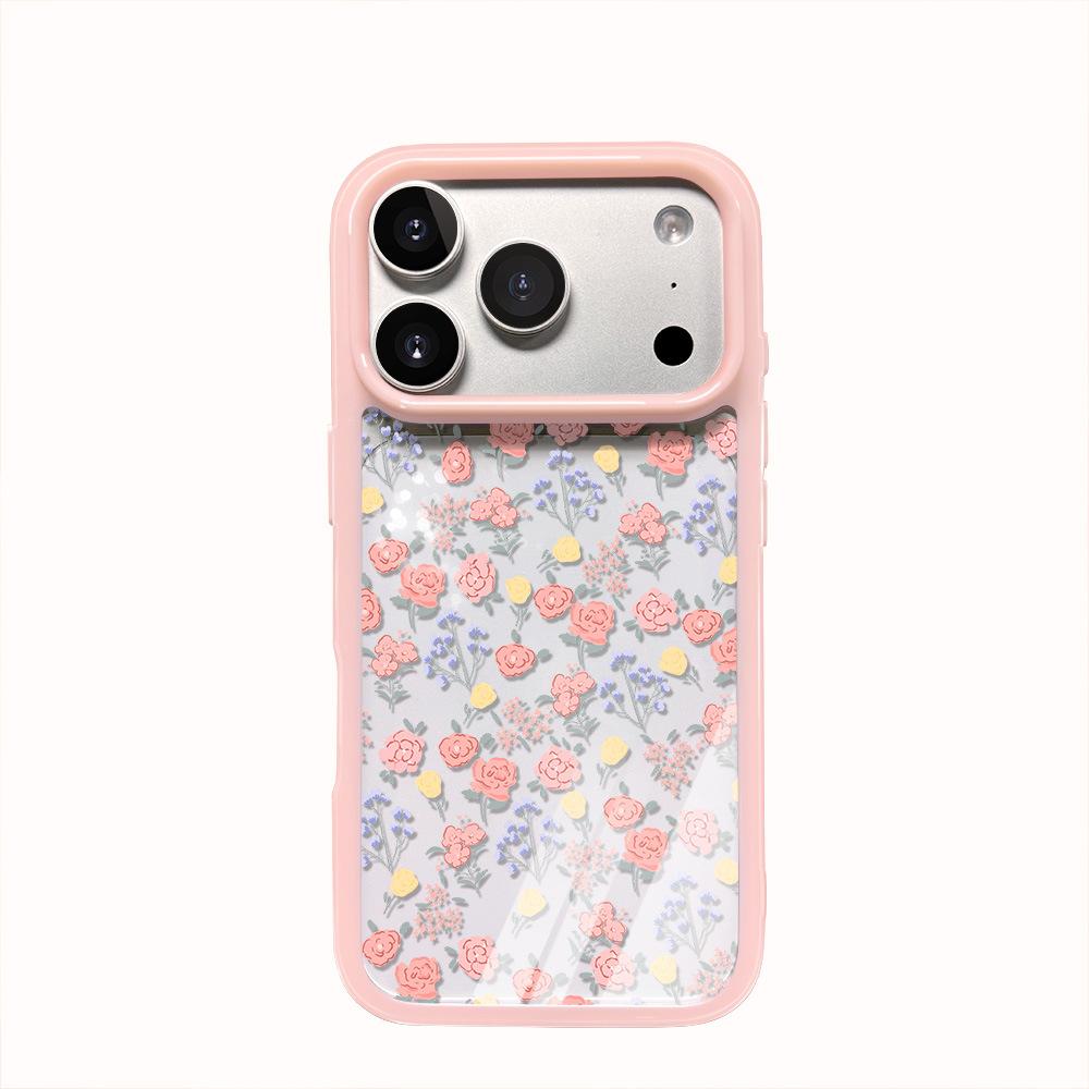 Full screen yellow powder floral application Apple 17Promax mobile phone case spring iPhone15 transparent anti-drop 16pro