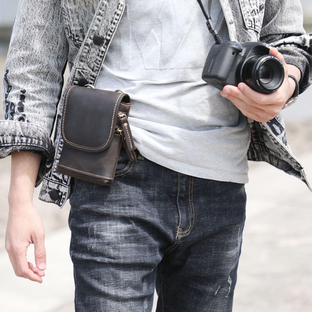 Retro Mini Leather Crossbody Bag - Men's Chest & Waist Phone Bag, Top Layer Cowhide