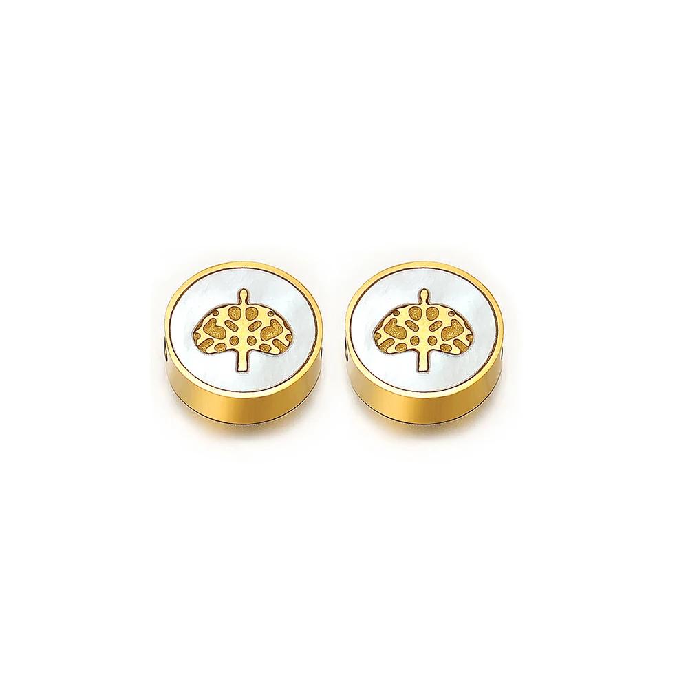 5Pcs Stainless Steel 9mm Round Gold Color Shell Crsoo Moon Charms Beads for DIY Women Necklace Jewelry Making Bracelet Supplies