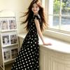 Korean sweet polka dot dress for women's 2026 summer new pleated waist and thin temperament long skirt