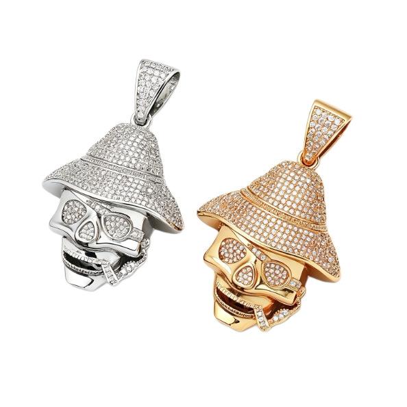 Lebi Pirate Skull Full Diamond Copper Set Zircon Pendant Twist Chain Hip Hop Men'S Necklace