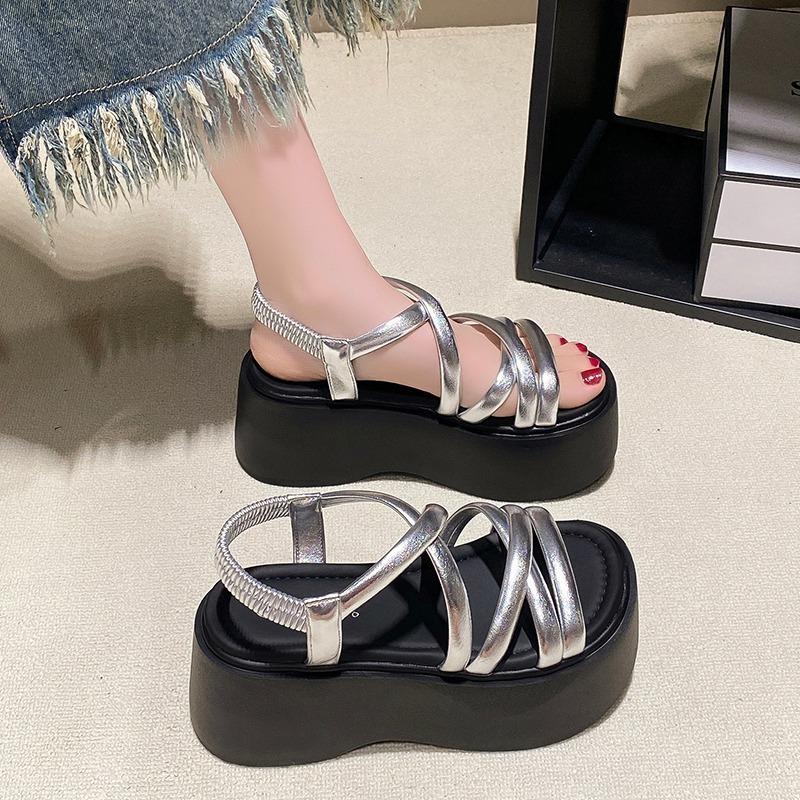 8cm Fashion Summer Women Rome Sandals New Arrival Ladies Leather Wedges Heels Female Outdoor Casual Platform Sandal Shoes 2024