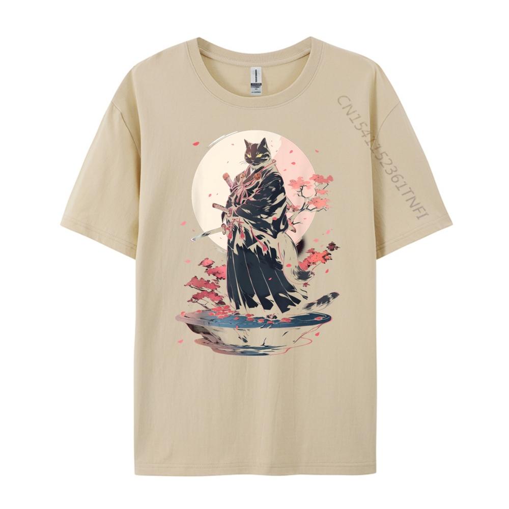 Cat Samurai Ninja Cat Samurai Art Ukiyo E Grahpic Tee Shirt Breathable Mens Clothing Deals Street