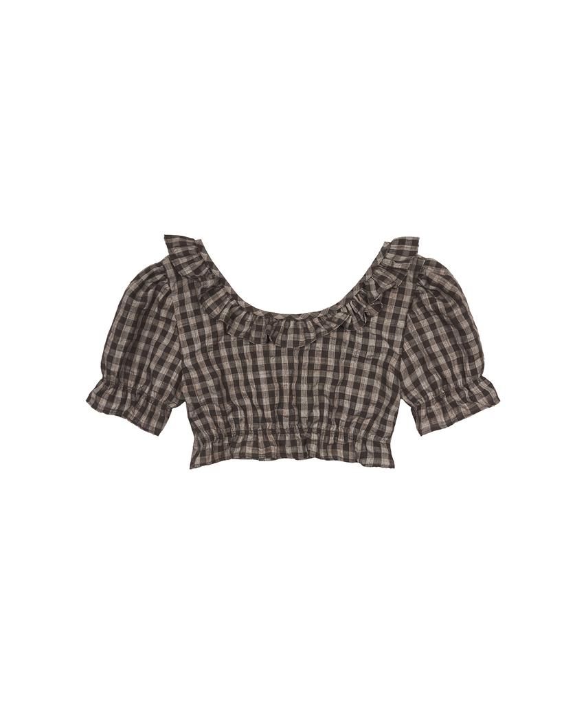LARTIGENT L17 Puff Crop Blouse(Brown)