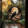 Decorative Window Privacy Film Halloween Raven Moon Static Glass Sticker, Removable Decals, Vintage Party Supplies Crow PVC Waterproof Cling for