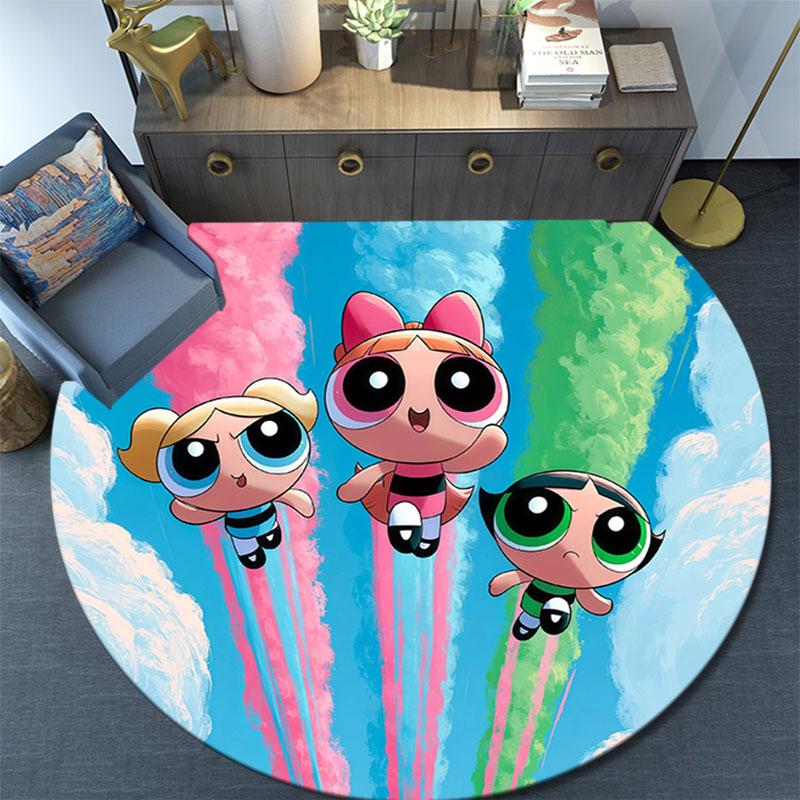 The Powerpuff Girls,Round Area Rug,Carpet Rug for Living Room Bedroom Sofa Playroom Decor,Non-slip Floor Mat