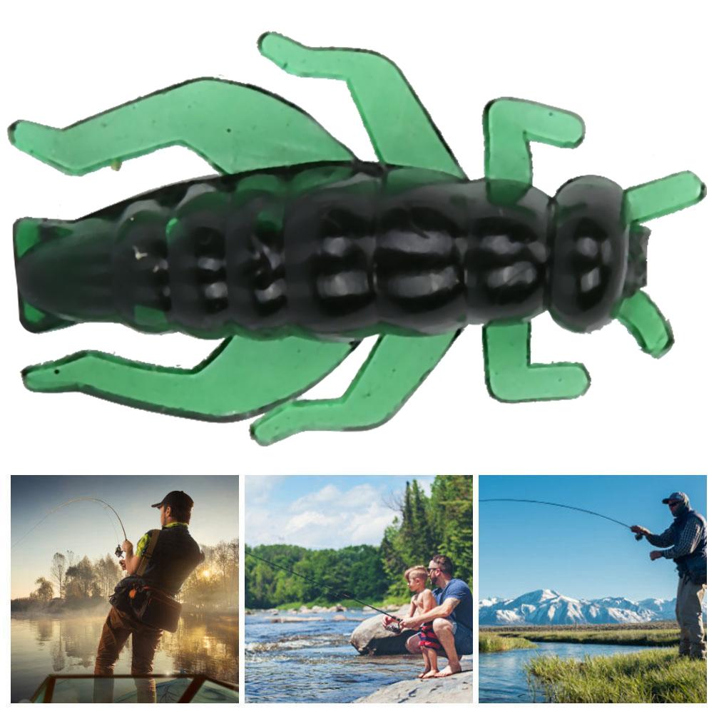 5 Pack 2.3cm Soft Cricket Bait Simulation Insect Lures for Carp Fly Fishing Baits ( Dark Green)