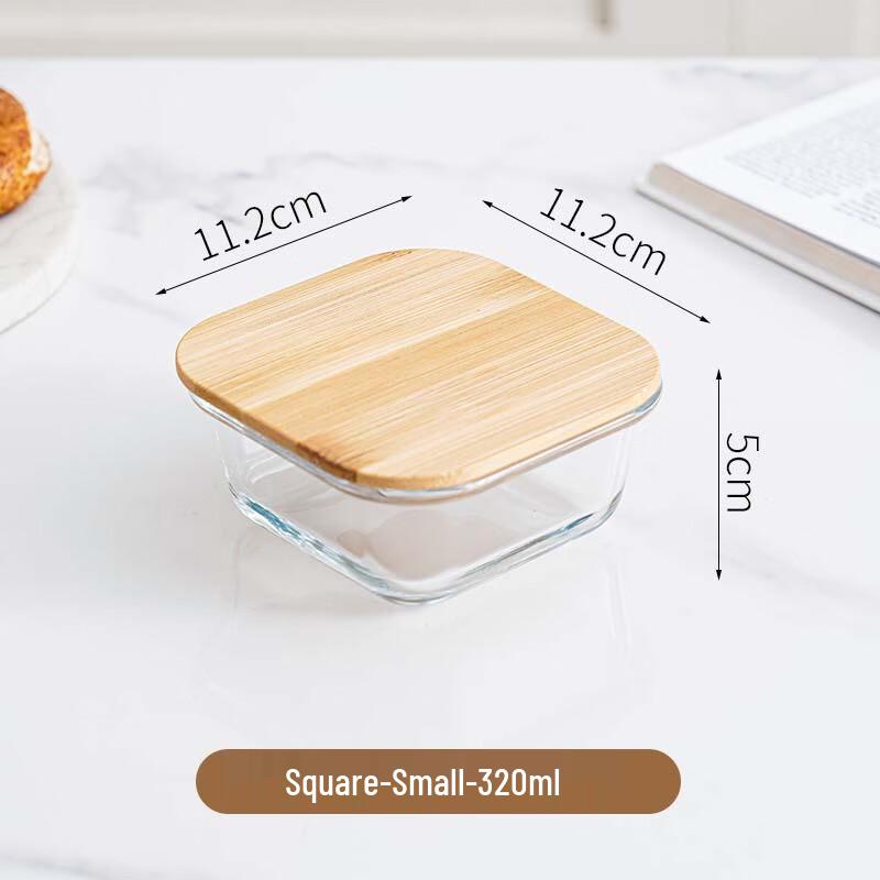 Стеклянный пищевой контейнер WJ с бамбуковой крышкой Square 320ml