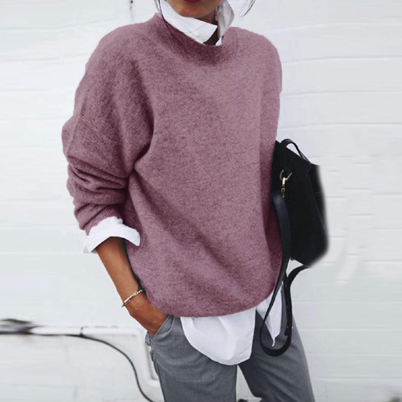 

Женская зимняя мода с длинным рукавом, праздничный однотонный свитер, верхняя блузка M красный