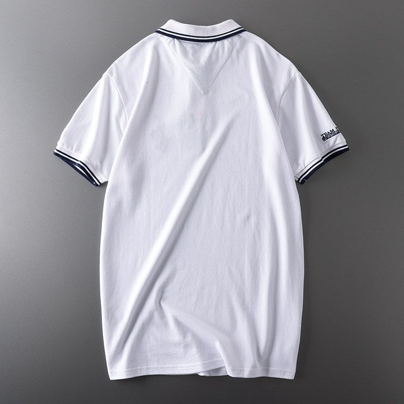 Export Tail Single Cut Label Summer American Pure Cotton Embroidery Short Sleeve T-Shirt Men's Polo Shirt Original Single Menswear T-shirt Tops